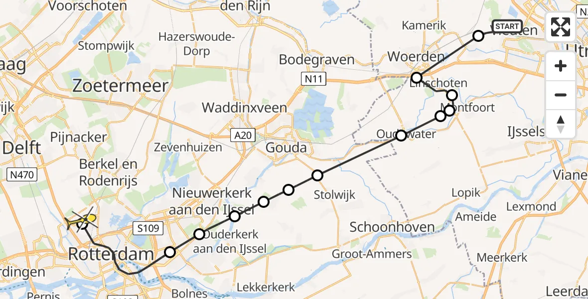 Routekaart van de vlucht: Politieheli naar Rotterdam The Hague Airport, De Rivier