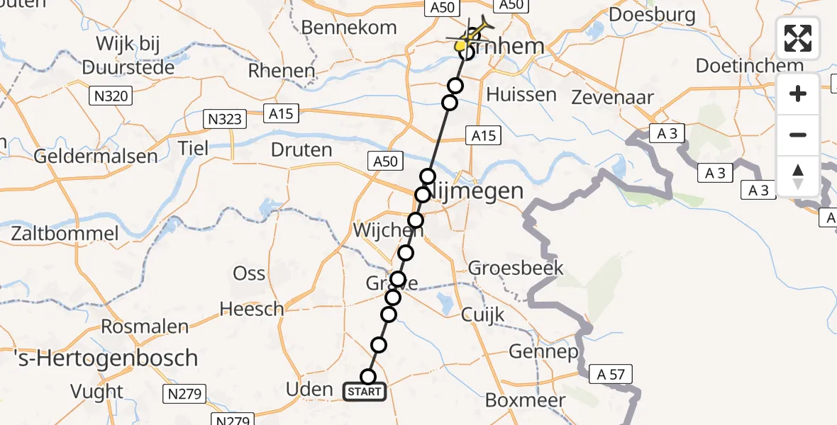 Routekaart van de vlucht: Lifeliner 3 naar Arnhem, Spoorweg