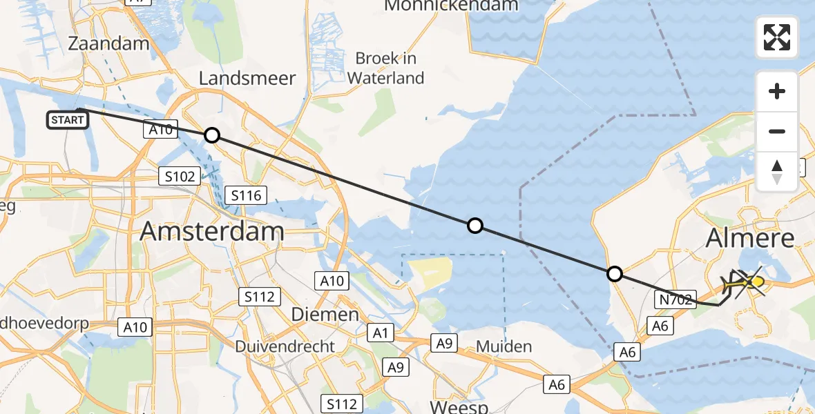 Routekaart van de vlucht: Lifeliner 1 naar Almere, Kotteraarstraat