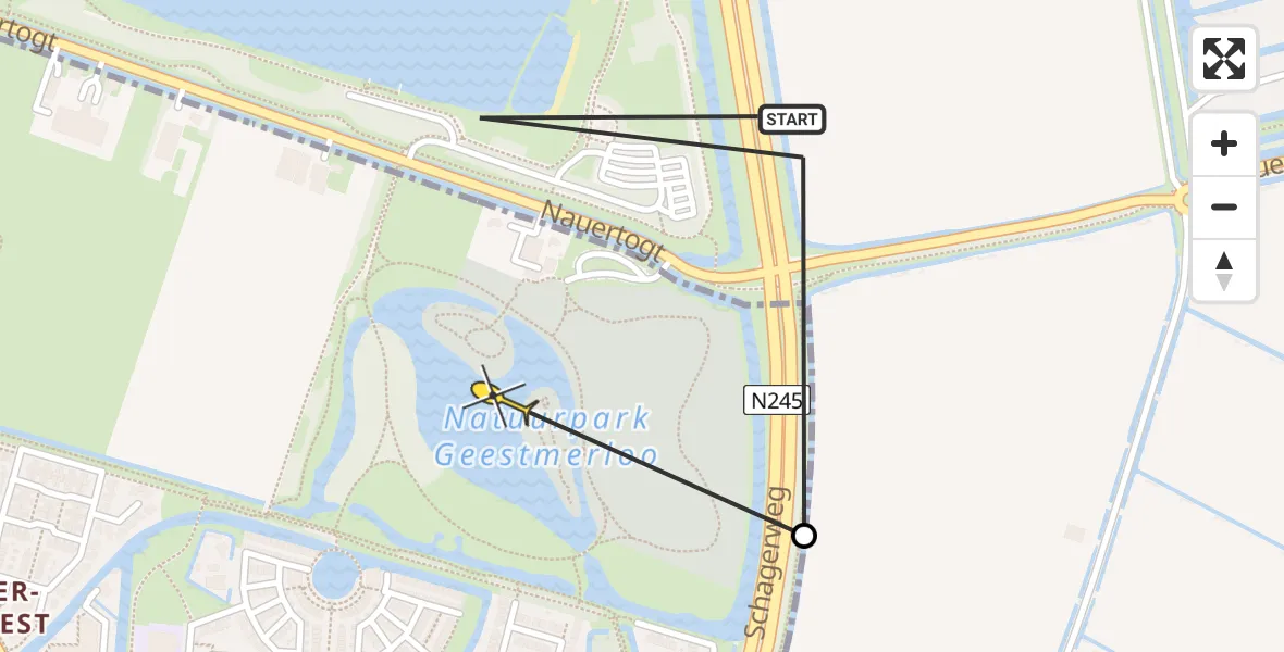 Routekaart van de vlucht: Politiehelikopter naar Koedijk, Schagerweg