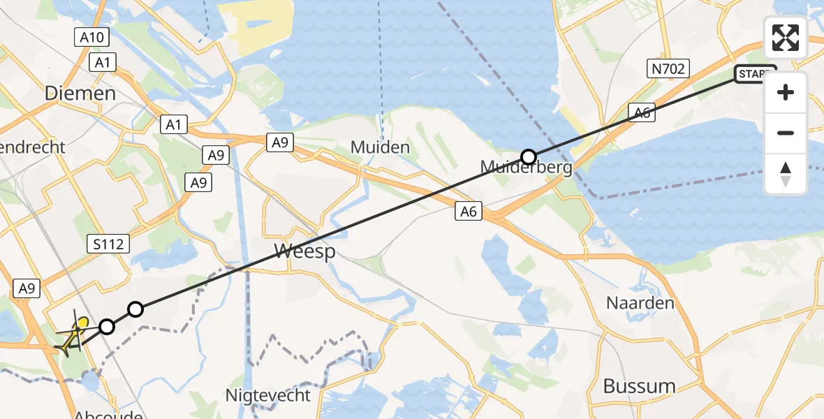 Routekaart van de vlucht: Lifeliner 1 naar Academisch Medisch Centrum (AMC), Blanchardpad