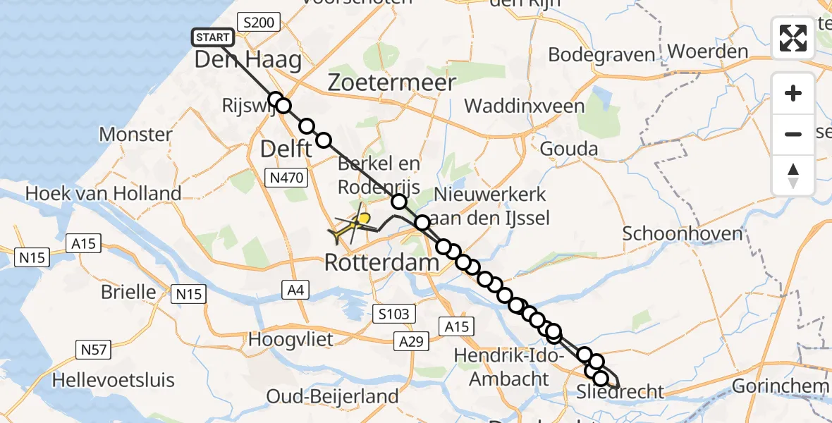 Routekaart van de vlucht: Lifeliner 2 naar Rotterdam The Hague Airport, Madame Curielaan