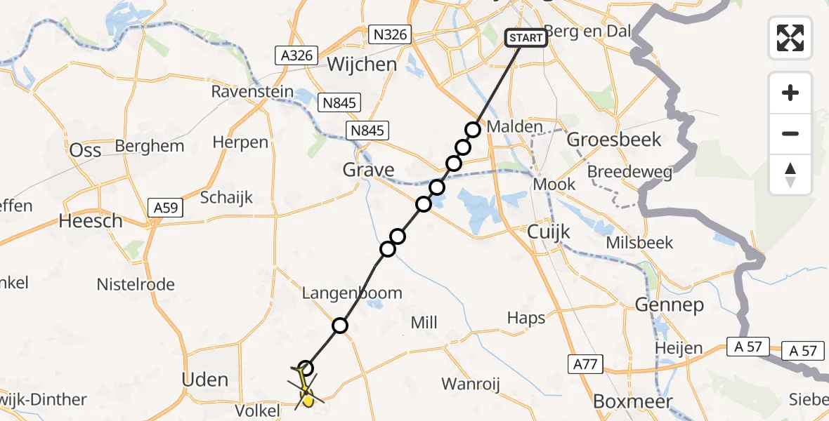 Routekaart van de vlucht: Lifeliner 3 naar Vliegbasis Volkel, Parksesteeg