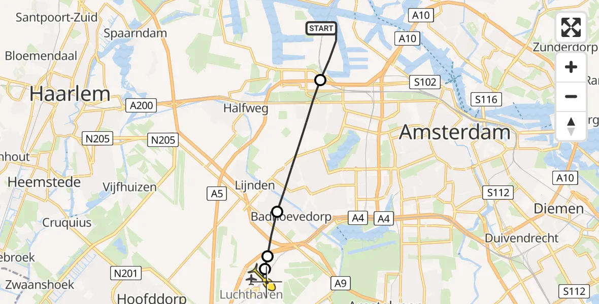 Routekaart van de vlucht: Lifeliner 1 naar Luchthaven Schiphol, Lipariweg