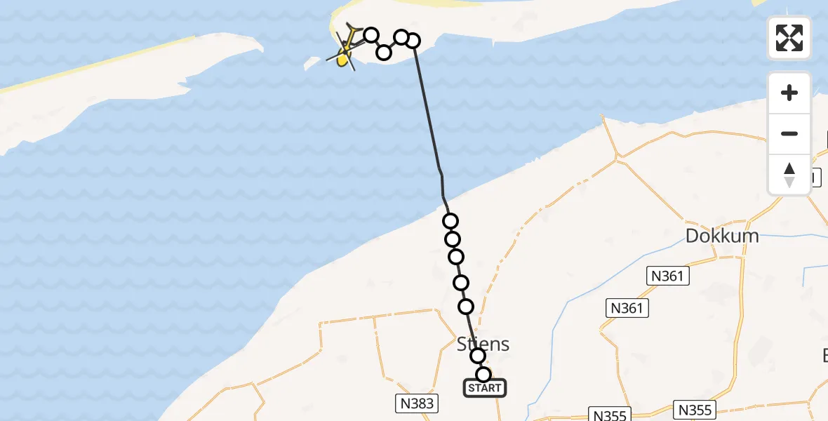 Routekaart van de vlucht: Ambulanceheli naar Hollum, Skrédyk