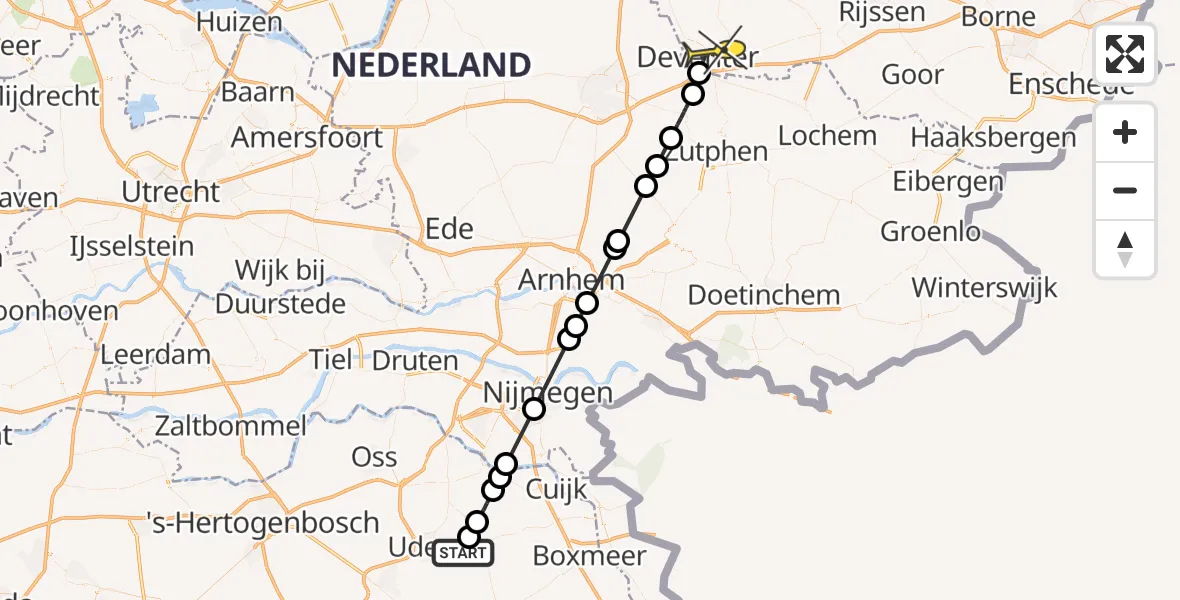 Routekaart van de vlucht: Lifeliner 3 naar Deventer, Zeelandsedijk