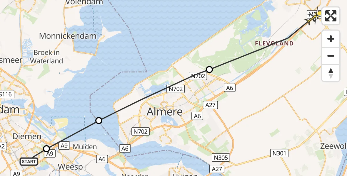 Routekaart van de vlucht: Lifeliner 1 naar Lelystad, Geerdinkhofpad