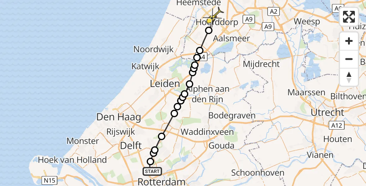 Routekaart van de vlucht: Lifeliner 2 naar Hoofddorp, Liniepad