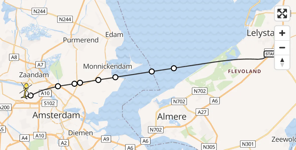 Routekaart van de vlucht: Lifeliner 1 naar Amsterdam Heliport, Poseidonweg