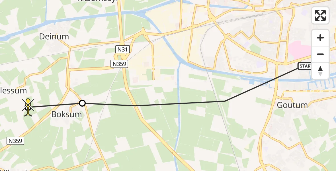 Routekaart van de vlucht: Ambulancehelikopter naar Blessum, Broukade