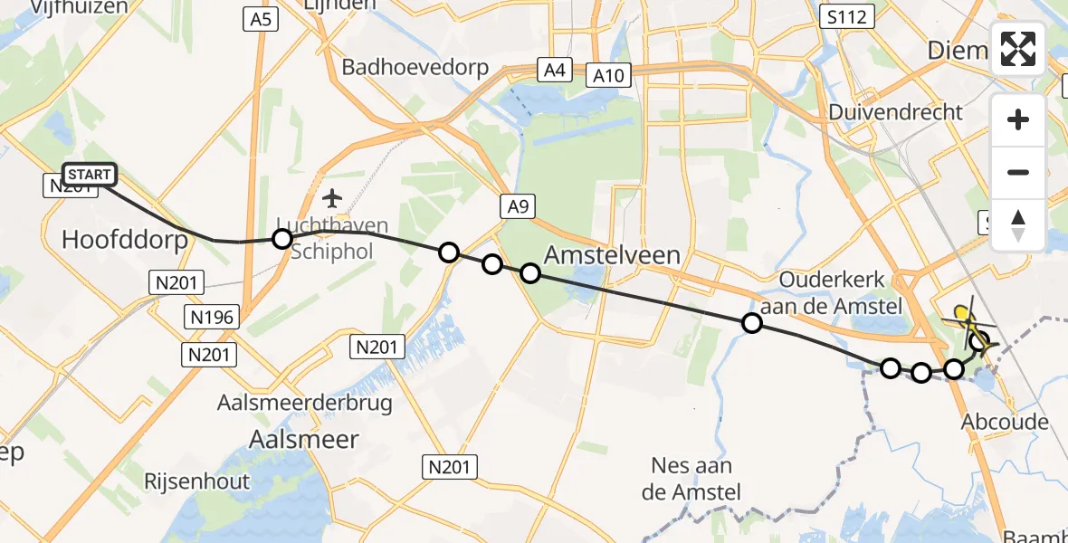 Routekaart van de vlucht: Traumahelikopter naar Academisch Medisch Centrum (AMC), Wijkermeerstraat