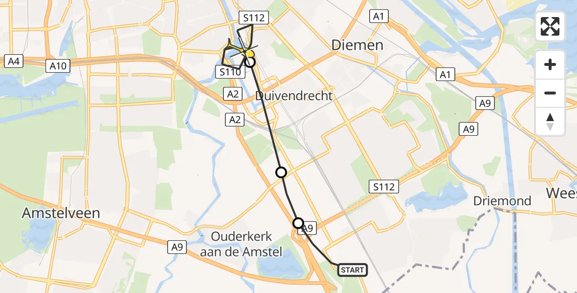 Routekaart van de vlucht: Lifeliner 1 naar Amsterdam, Sijsjesbergweg