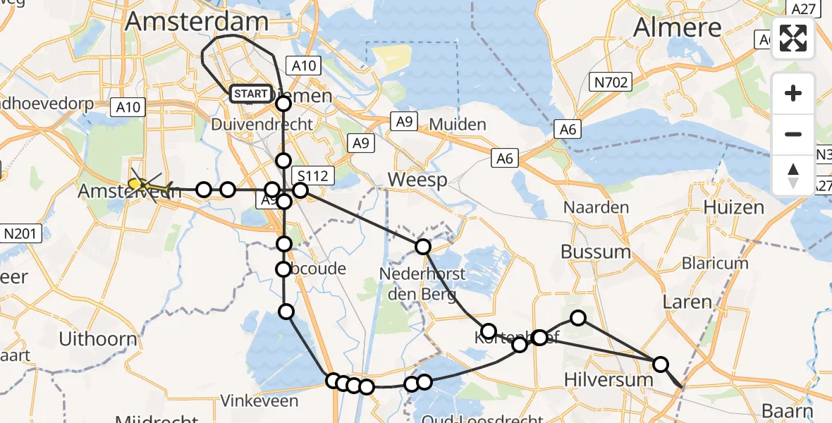 Routekaart van de vlucht: Politieheli naar Amstelveen, Fizeaustraat