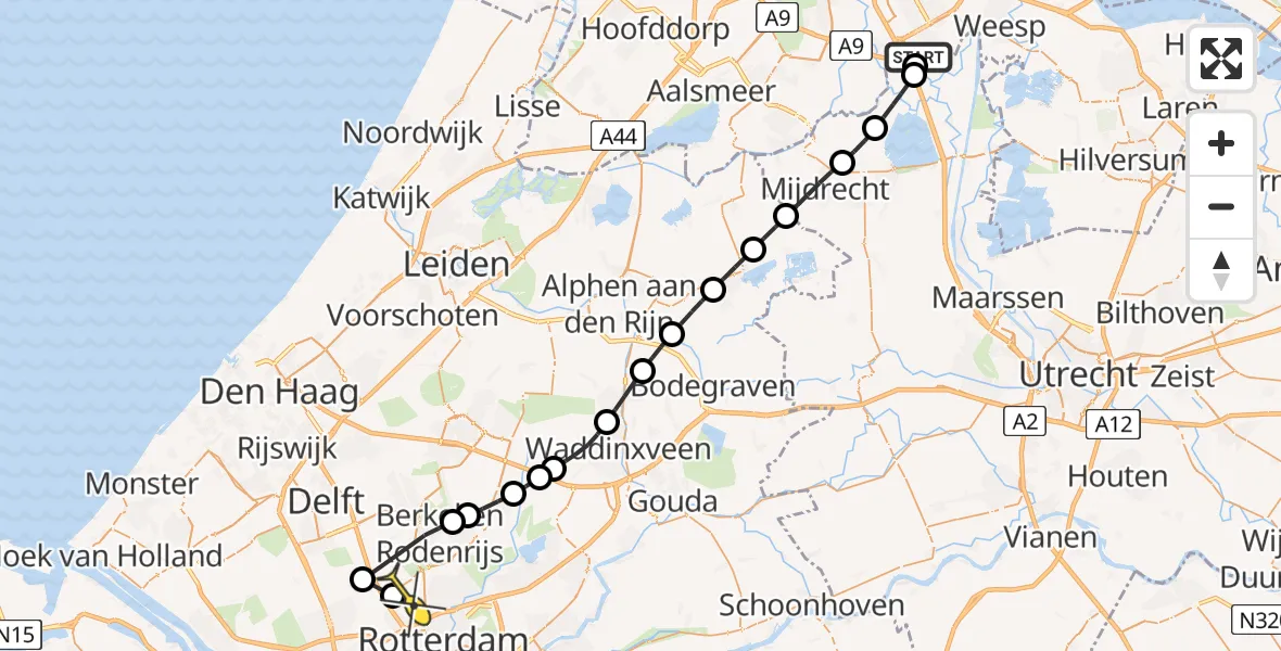 Routekaart van de vlucht: Lifeliner 2 naar Rotterdam The Hague Airport, Voetangelweg