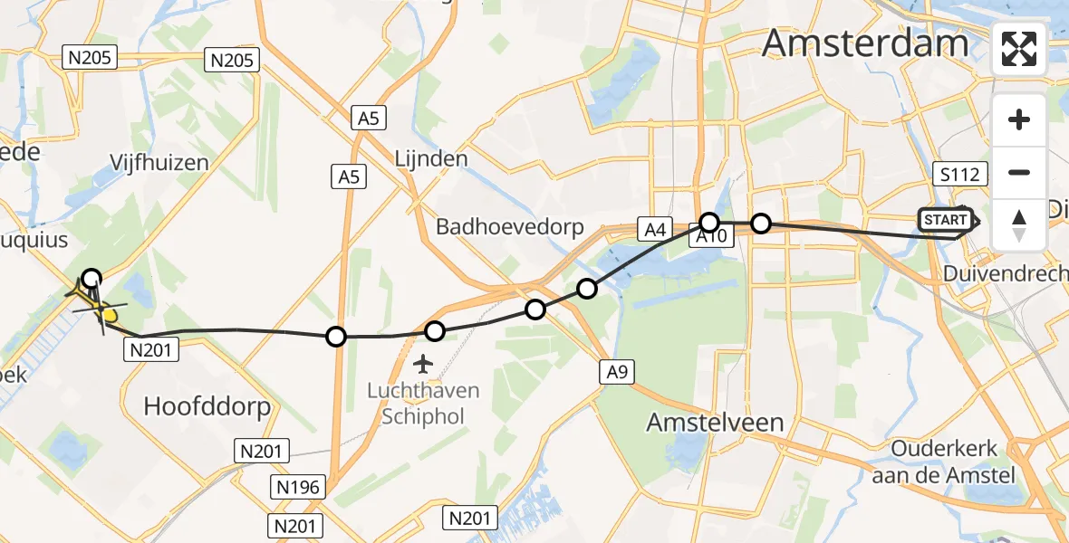 Routekaart van de vlucht: Lifeliner 1 naar Cruquius, H.J.E. Wenckebachweg