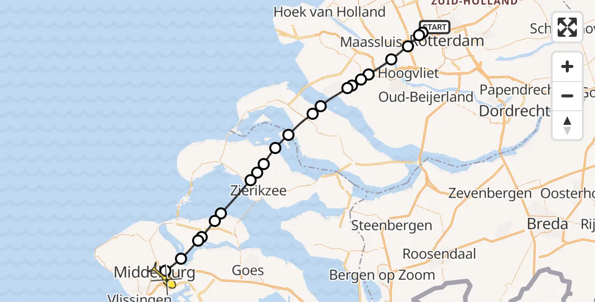 Routekaart van de vlucht: Lifeliner 2 naar Middelburg, Achterdijk