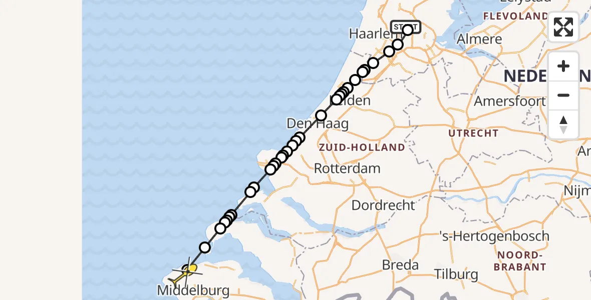 Routekaart van de vlucht: Lifeliner 1 naar Oostkapelle, Elbaweg