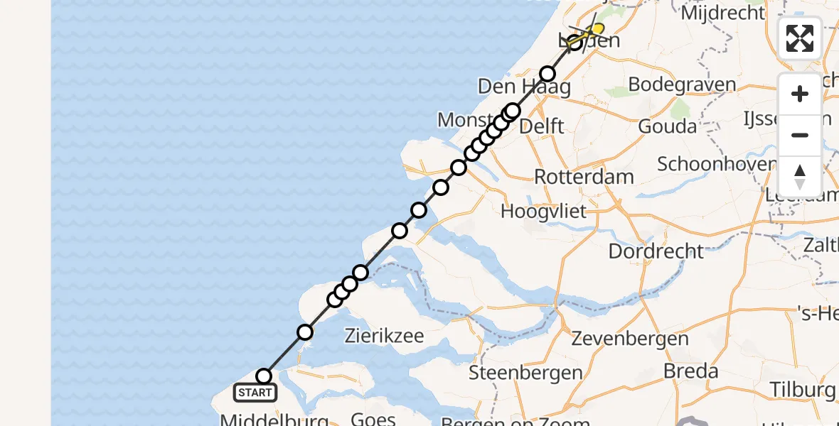 Routekaart van de vlucht: Lifeliner 1 naar Leiden, Wijkhuijsweg