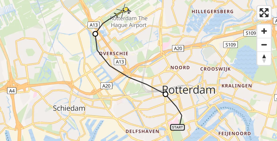 Routekaart van de vlucht: Lifeliner 2 naar Rotterdam The Hague Airport, Gouvernestraat