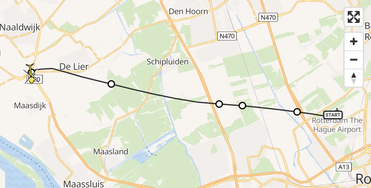 Routekaart van de vlucht: Lifeliner 2 naar Naaldwijk, Brandenburgbaan