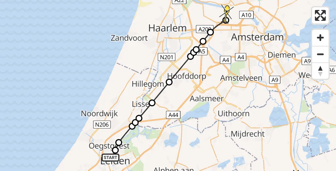 Routekaart van de vlucht: Lifeliner 1 naar Amsterdam Heliport, Boerhaavelaan