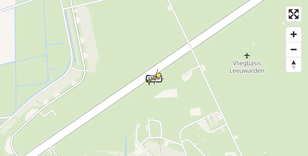 Vluchtroute Ambulancehelikopter van Vliegbasis Leeuwarden naar Vliegbasis Leeuwarden