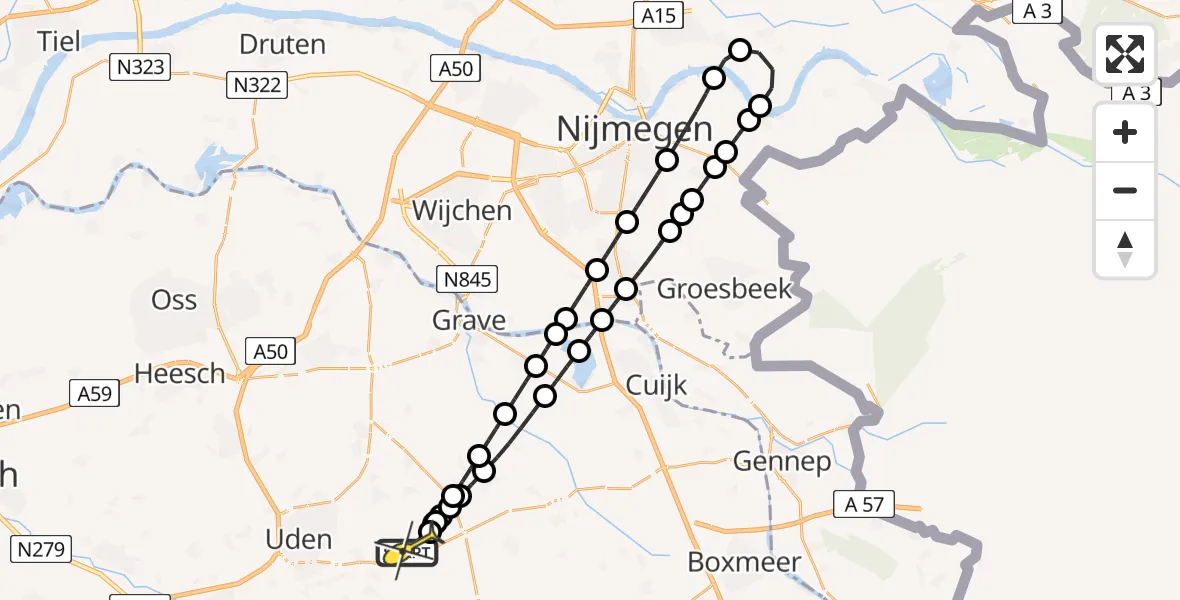 Routekaart van de vlucht: Lifeliner 3 naar Vliegbasis Volkel, Zeelandsedijk