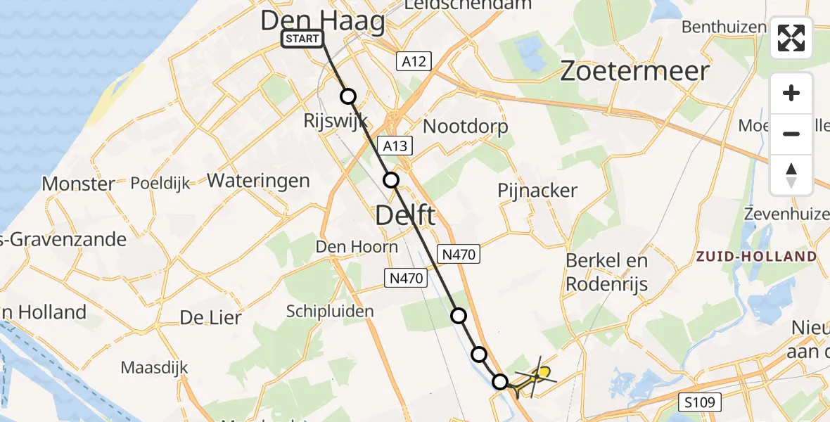 Routekaart van de vlucht: Lifeliner 2 naar Rotterdam The Hague Airport, Waterloostraat