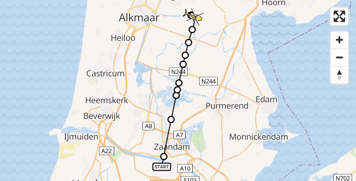 Routekaart van de vlucht: Lifeliner 1 naar Ursem, Zijtocht