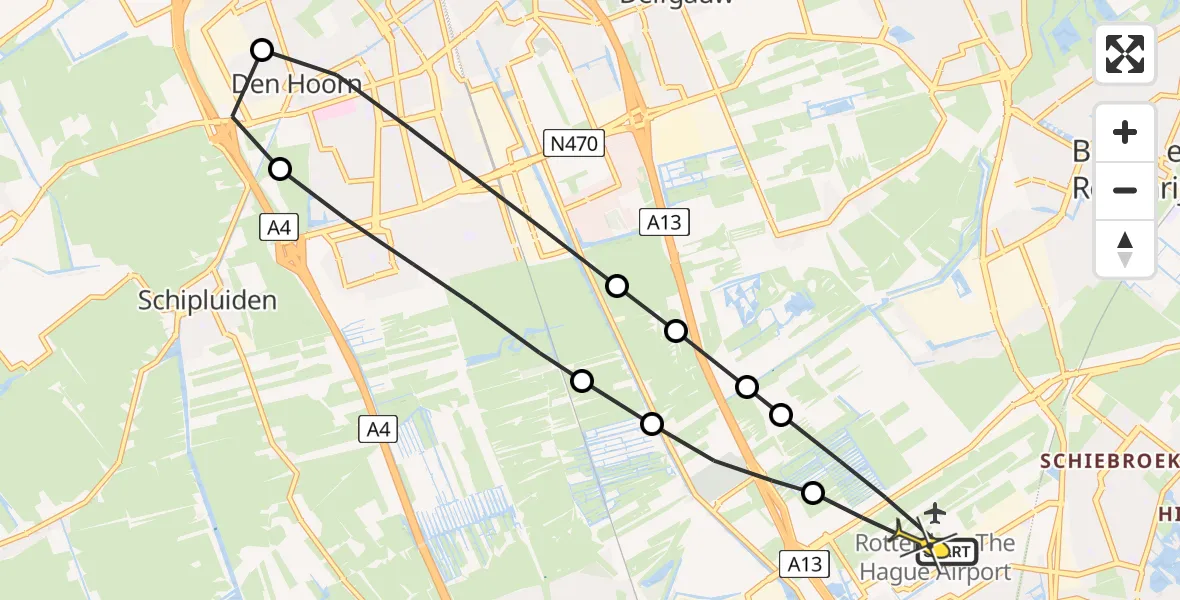 Routekaart van de vlucht: Lifeliner 2 naar Rotterdam The Hague Airport, Schieveense polder