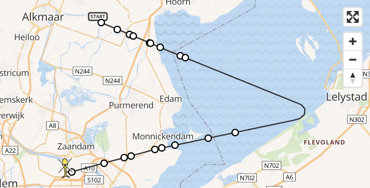 Routekaart van de vlucht: Lifeliner 1 naar Amsterdam Heliport, West-Toldersloot