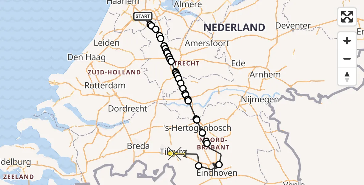 Routekaart van de vlucht: Politieheli naar Tilburg, Legmeerdijk