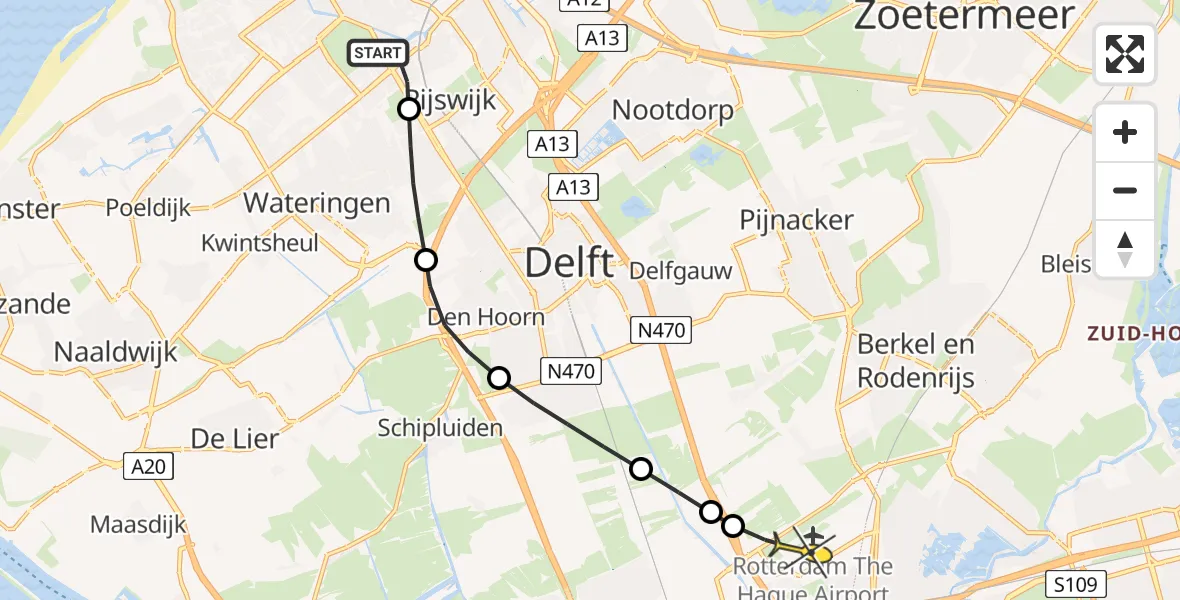 Routekaart van de vlucht: Lifeliner 2 naar Rotterdam The Hague Airport, Hackfortstraat