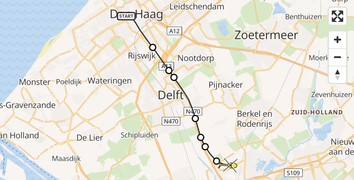 Routekaart van de vlucht: Lifeliner 2 naar Rotterdam The Hague Airport, Jenny Plantsoen