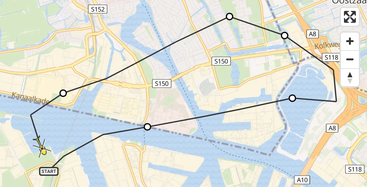 Routekaart van de vlucht: Lifeliner 1 naar Amsterdam Heliport, Symon Spiersweg