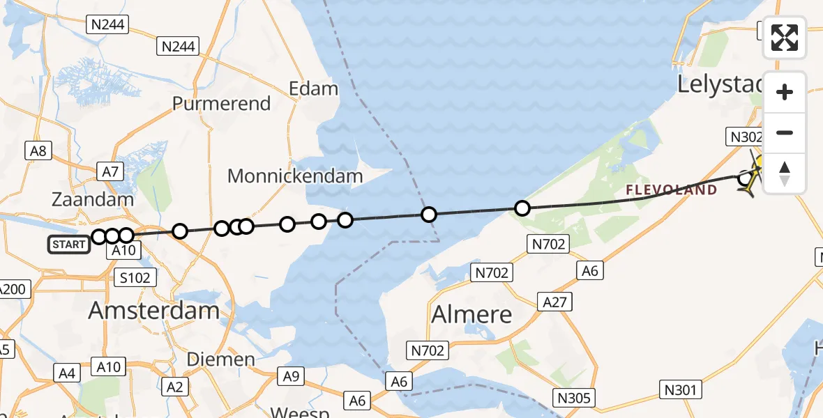 Routekaart van de vlucht: Lifeliner 1 naar Lelystad Airport, Hornweg