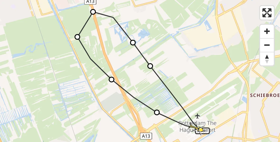 Routekaart van de vlucht: Lifeliner 2 naar Rotterdam The Hague Airport, Brandenburgbaan