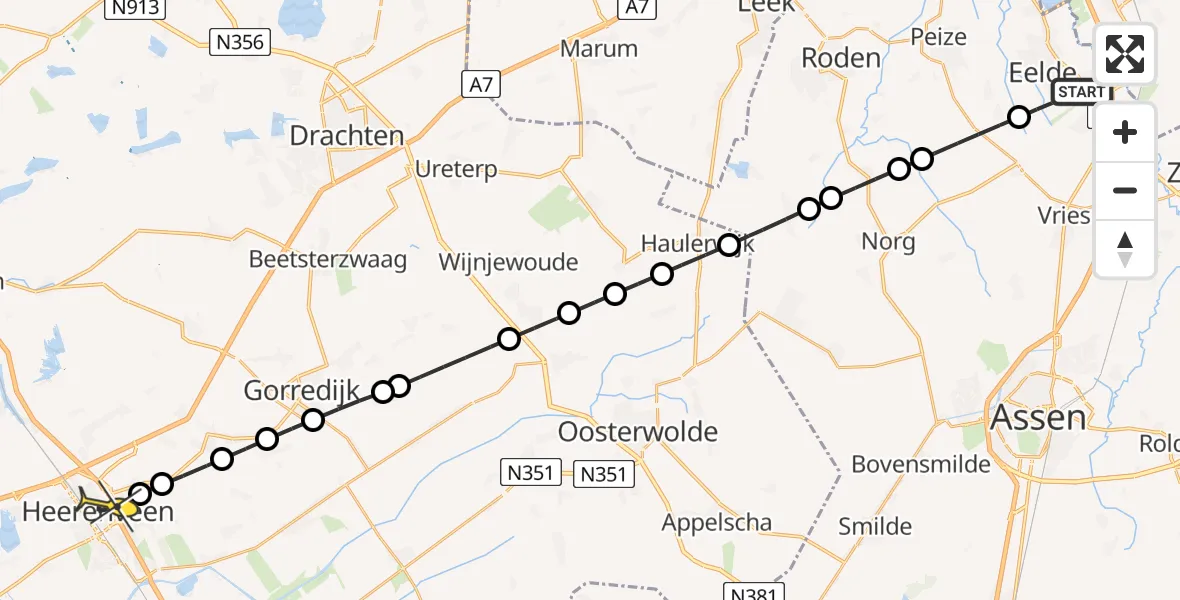 Routekaart van de vlucht: Lifeliner 4 naar Heerenveen, Lugtenbergerweg