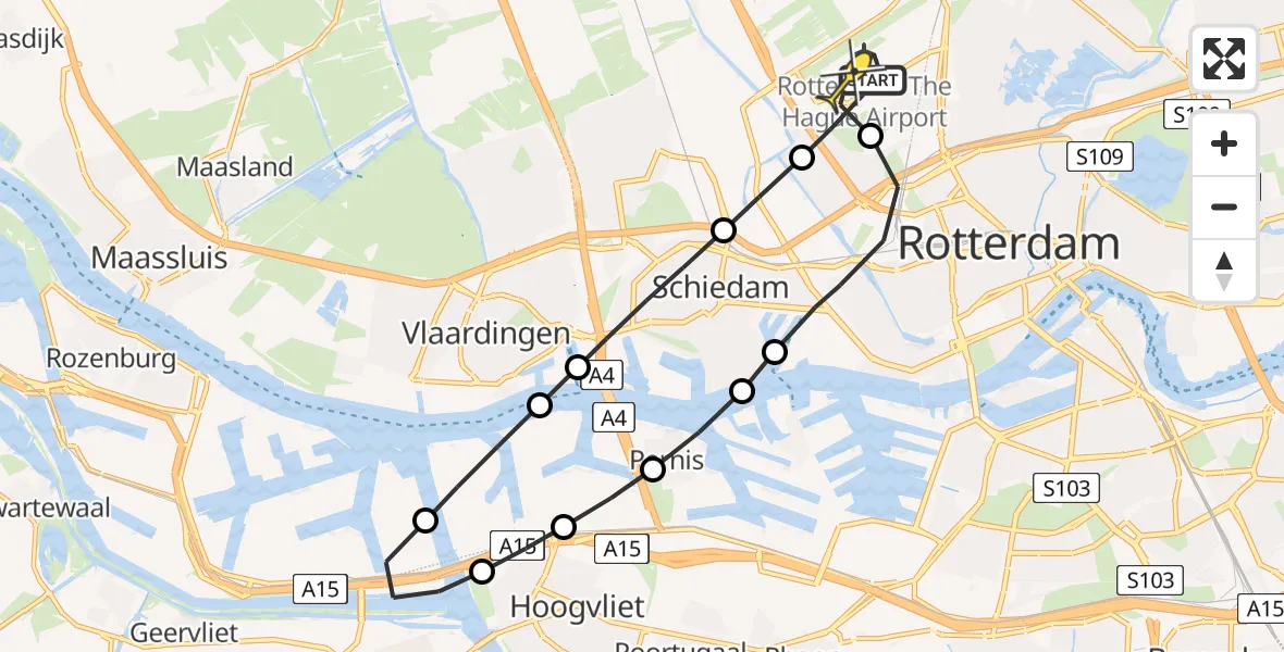 Routekaart van de vlucht: Lifeliner 2 naar Rotterdam The Hague Airport, Fairoaksbaan