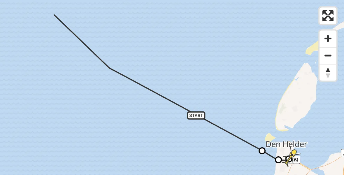 Routekaart van de vlucht: Kustwachthelikopter naar Vliegveld De Kooy, Luchthavenweg