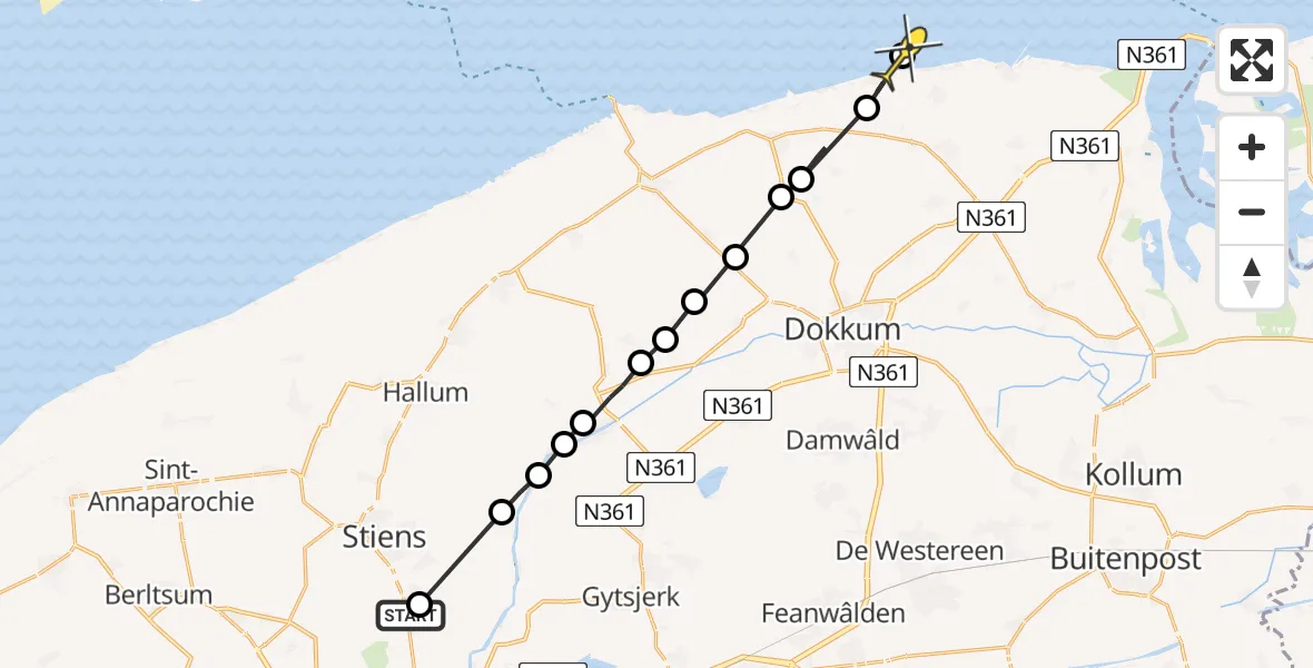 Routekaart van de vlucht: Ambulanceheli naar Nes, De Wurge