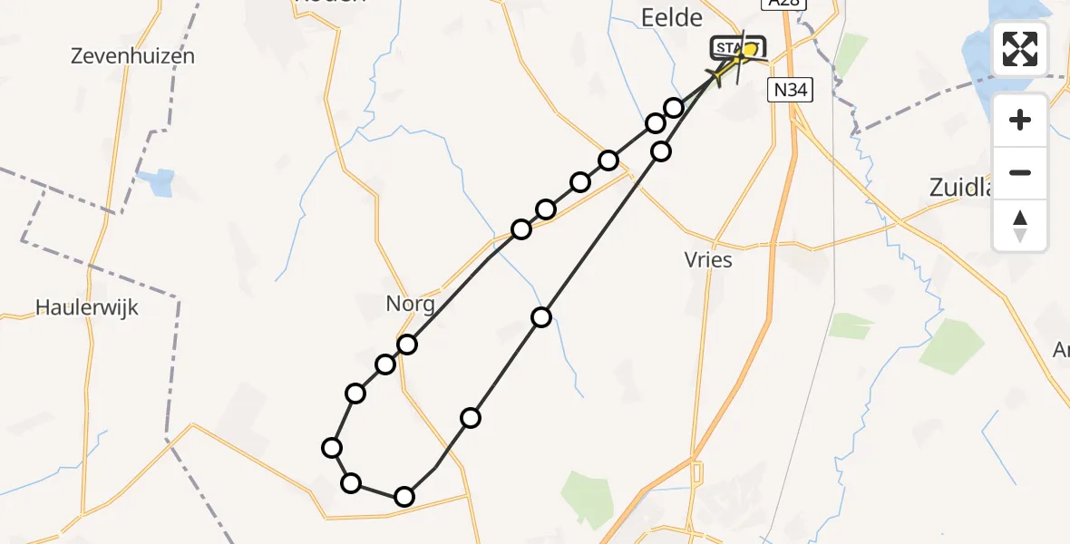 Routekaart van de vlucht: Lifeliner 4 naar Groningen Airport Eelde, Moespot