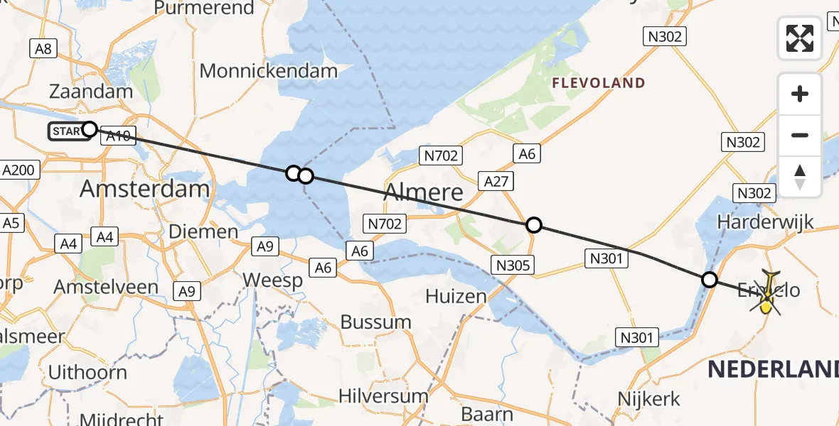 Routekaart van de vlucht: Lifeliner 1 naar Ermelo, Westhavenweg