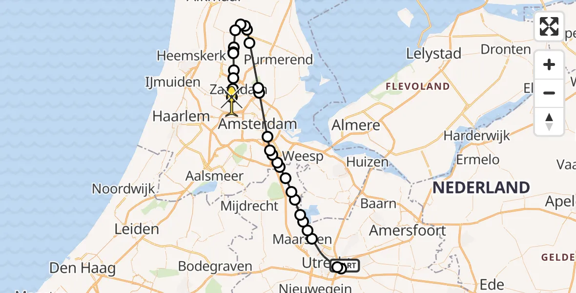 Routekaart van de vlucht: Lifeliner 1 naar Amsterdam Heliport, Hoge Bospad