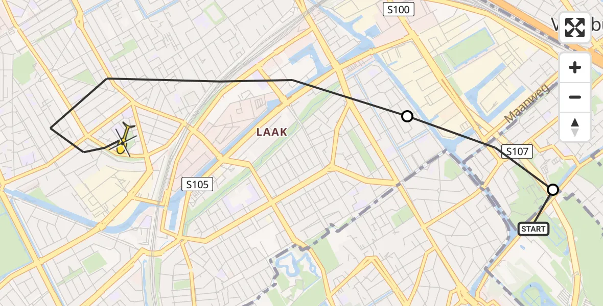 Routekaart van de vlucht: Lifeliner 2 naar Den Haag, Noordpolderstraat