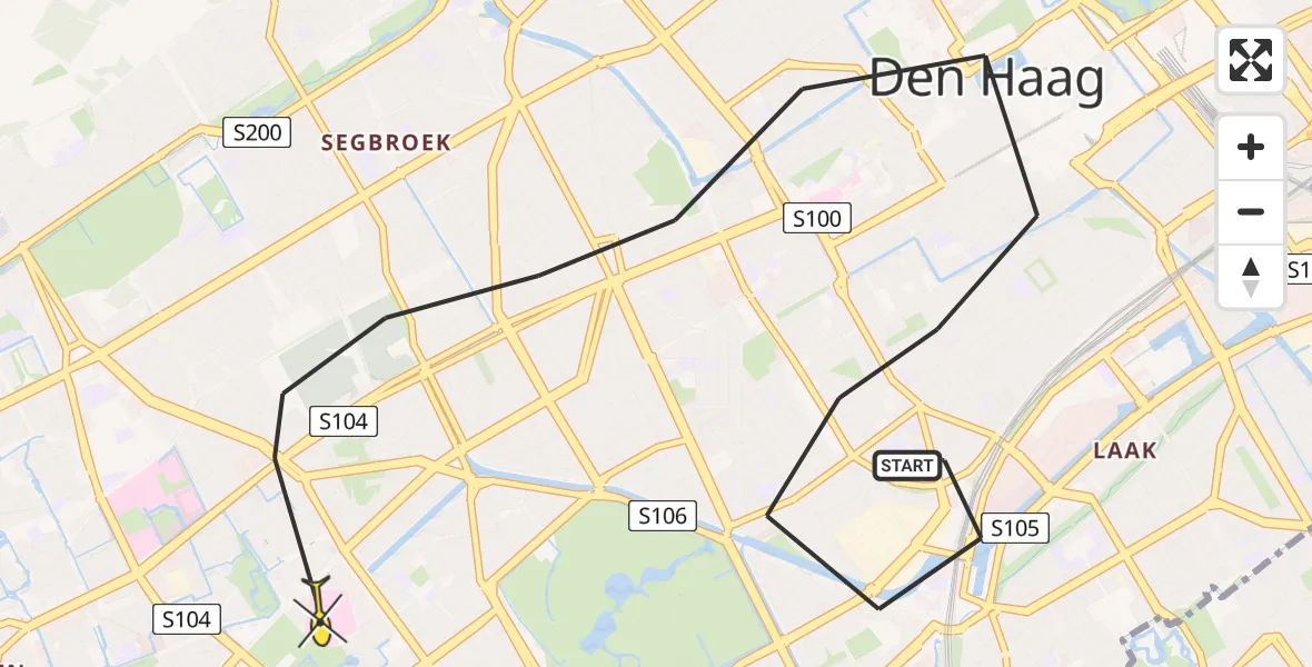 Routekaart van de vlucht: Lifeliner 2 naar Den Haag, Troelstrakade