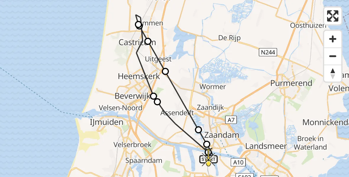 Routekaart van de vlucht: Lifeliner 1 naar Amsterdam Heliport, Capriweg