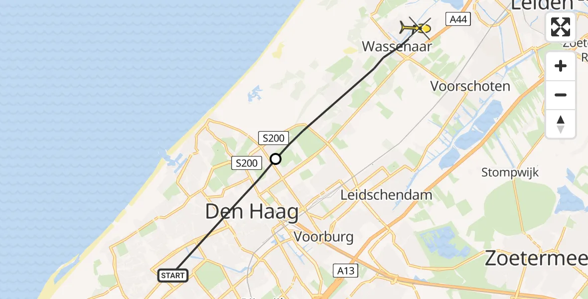 Routekaart van de vlucht: Traumahelikopter naar Wassenaar, Alexanderstraat