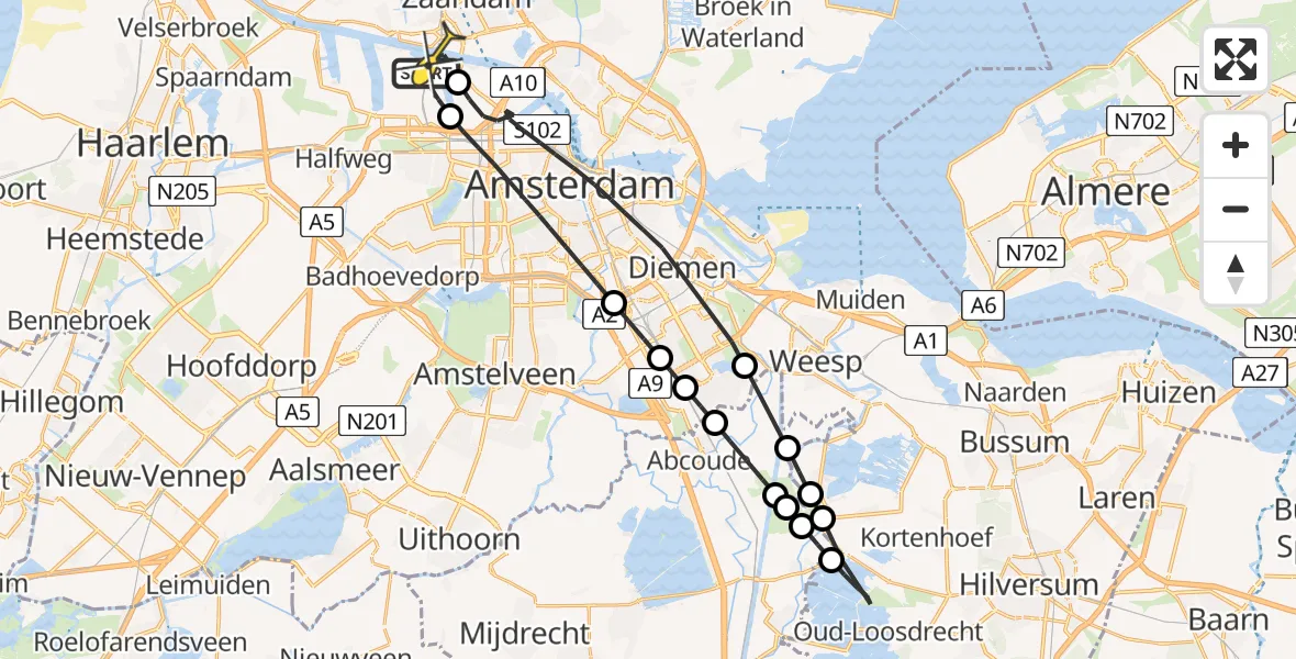 Routekaart van de vlucht: Lifeliner 1 naar Amsterdam Heliport, Corsicaweg