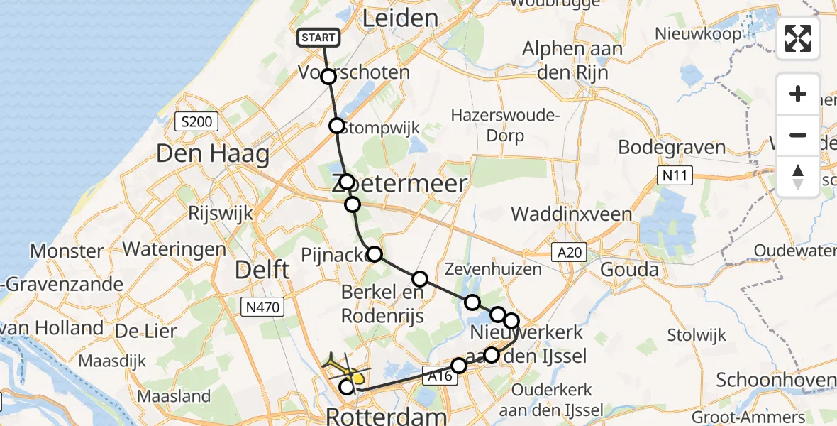 Routekaart van de vlucht: Lifeliner 2 naar Rotterdam The Hague Airport, Papewegse Hof